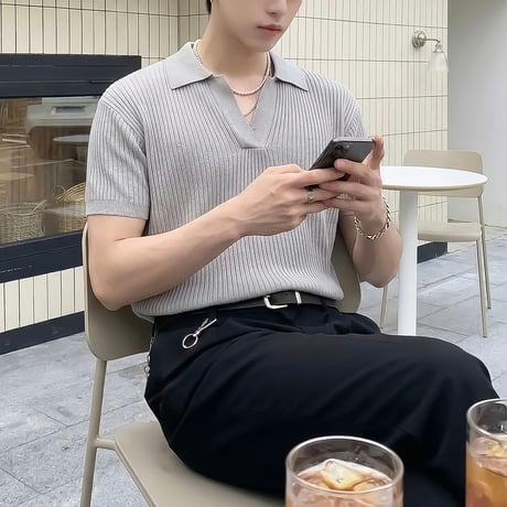 minimal square line collar tee /3color　VM1111