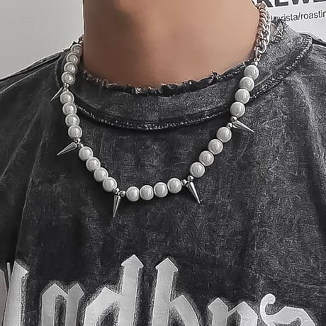 spike pearl mix necklace　VM1005