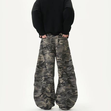camo wide cargo denim pants　VM1059
