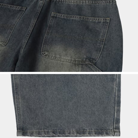 carpenter washing wide denim pants /4color　VG1108