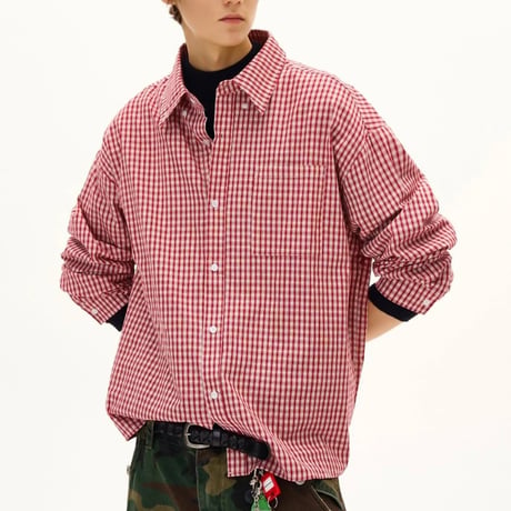 gingham check oversized shirt　VG1005
