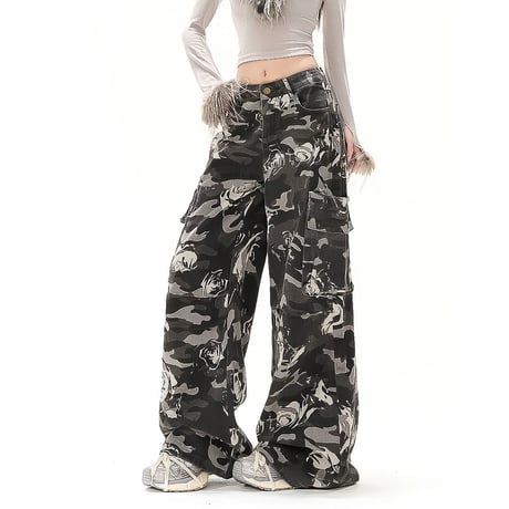 rose camo wide cargo pants　VM1001
