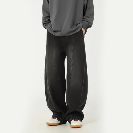 curved seam wide baggy denim /2color　VM1058