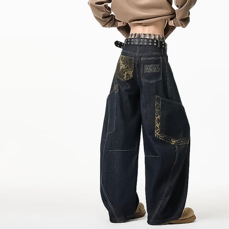 leopard cargo wide denim /2color　VM1010