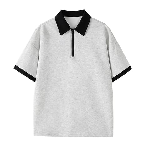 oversized half zip color block polo /2color　VM1113