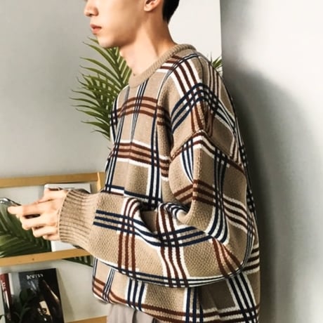 oversized check pattern knit　VG1147