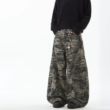 camo wide curved cargo pants /2color　VG1096
