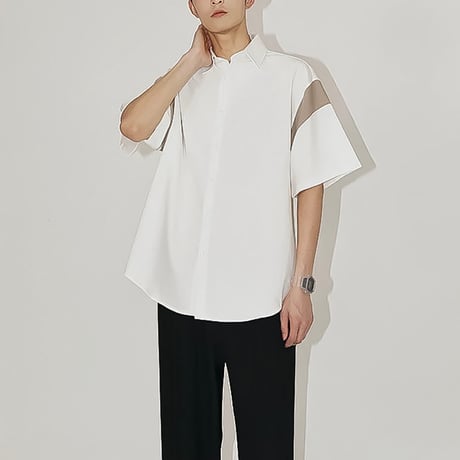 color block linen mix shirt /2color　VG1315