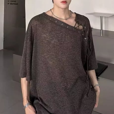 asymmetric lace-up knit t-shirt /2color　VM1161