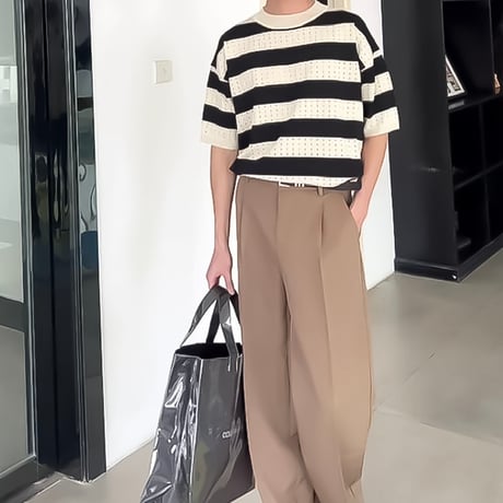 mesh border knit tee /2color　VM1172