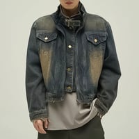 damaged loose zip-up denim jacket　VM1045
