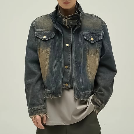damaged loose zip-up denim jacket　VM1045