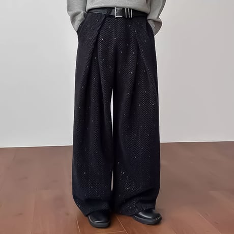 herringbone pattern wide slacks　VM1144