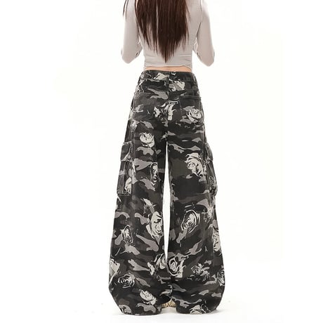 rose camo wide cargo pants　VM1001