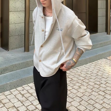 logo embroidery button front hoodie /2color　VG1046