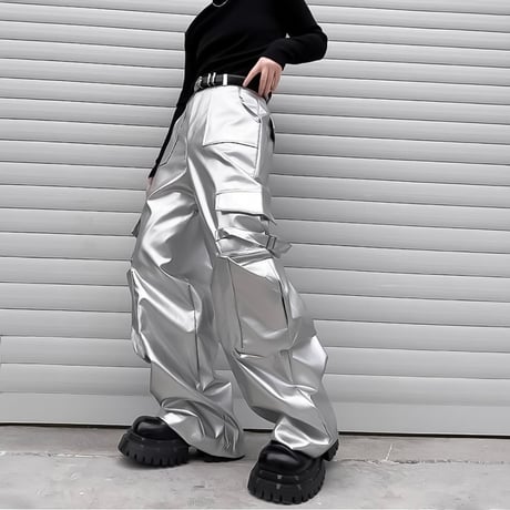 metallic wide cargo pants　VM1142