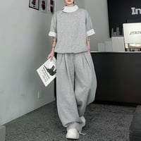 layered look short sleeve sweatshirt setup /2color　VM1159