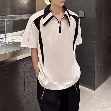 minimal contrast zip polo /2color　VM1163
