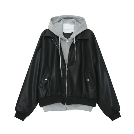 layered hoodie leather jacket　VG1148
