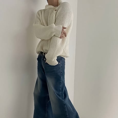 asymmetric button ribbed knit /2coloe　VG1323