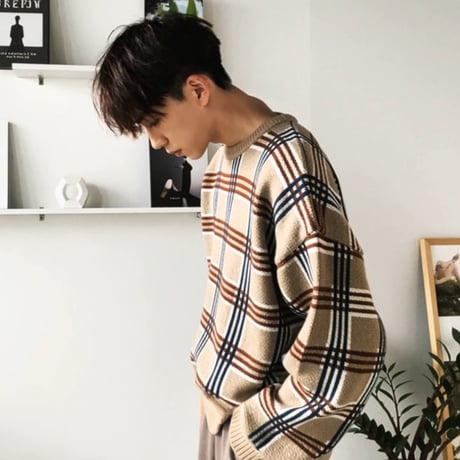 oversized check pattern knit　VG1147