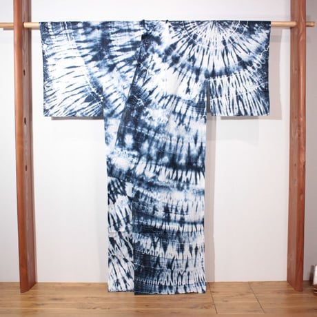 エバ絞り浴衣　白×藍