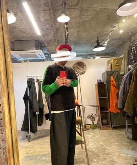 DA'S/Organ Sweater 2 "hand knitting"/brown×apple green(手編みのオルガンセーター/ブラウンxアップルグリーン)