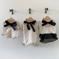 DOGSブラックリボンドット　①ティーシャツ②オールインワン③ワンピース