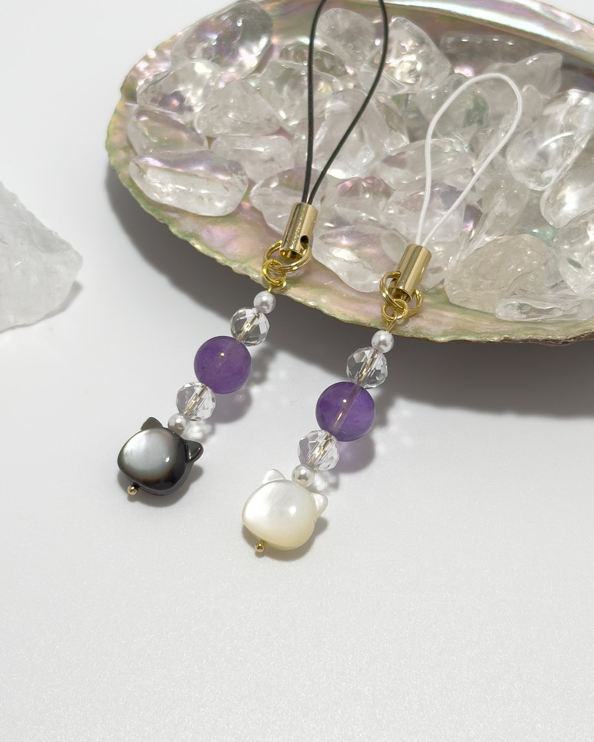 パワーストーンストラップ】アメジスト 猫パーツ付き | 穏心堂-おん