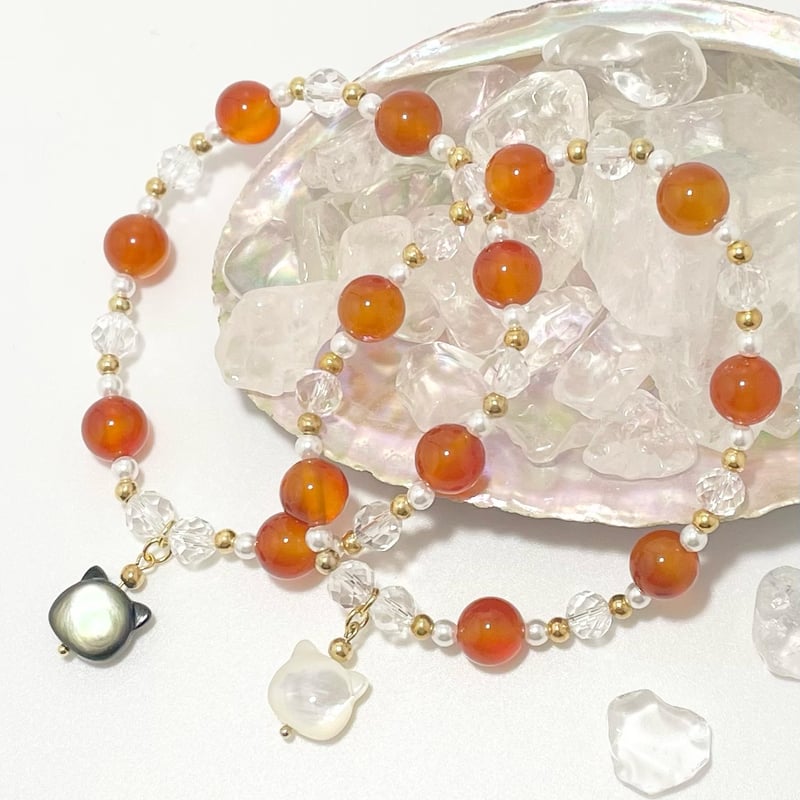 パワーストーンブレスレット】カーネリアン 猫チャーム付き | 穏心堂