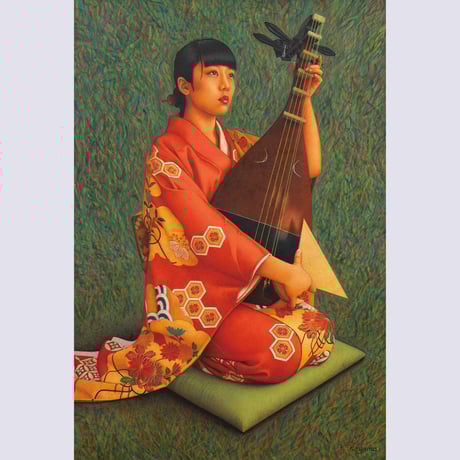 木製　琵琶　月の模様 木製 琵琶 月の模様