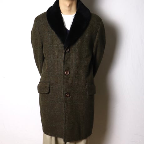 Irish Tweed Fur Collar Overcoat 1970s