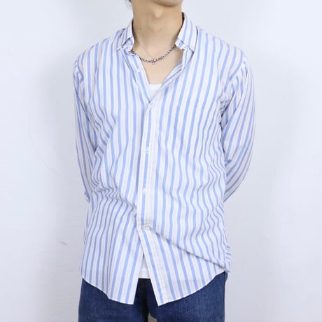 French Vintage Blue Stripe Button Down Shirt 1980s