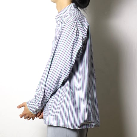 Cotton Green Striped Button Down Shirt 1990s