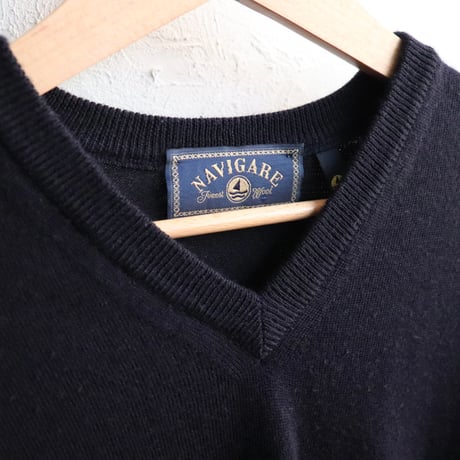 Navigare / 1990s Italian Navy Wool V-Neck Knit