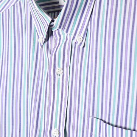 Cotton Green Striped Button Down Shirt 1990s
