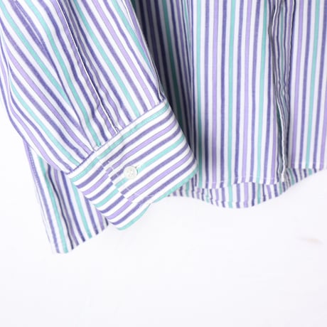 Cotton Green Striped Button Down Shirt 1990s