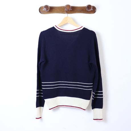 Anchor Motif V-Neck Knit / 1970s–1980s Style