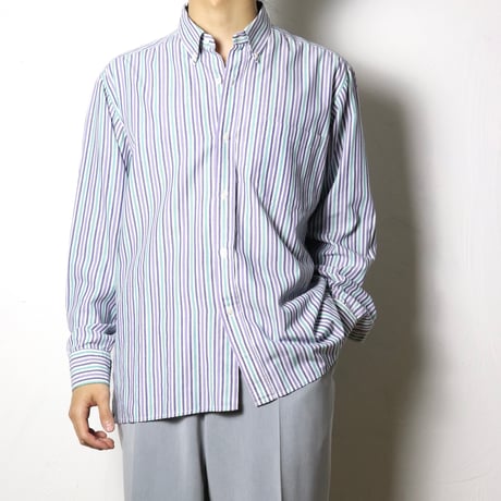 Cotton Green Striped Button Down Shirt 1990s