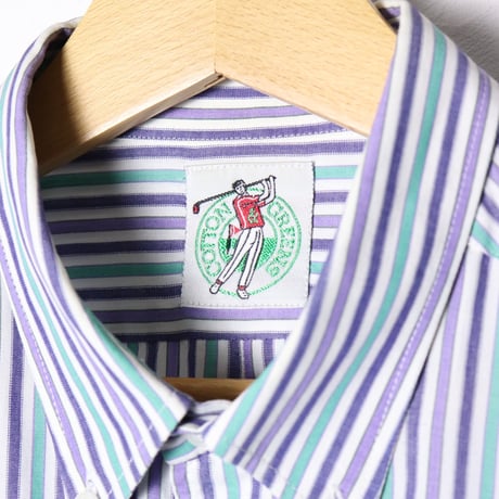 Cotton Green Striped Button Down Shirt 1990s