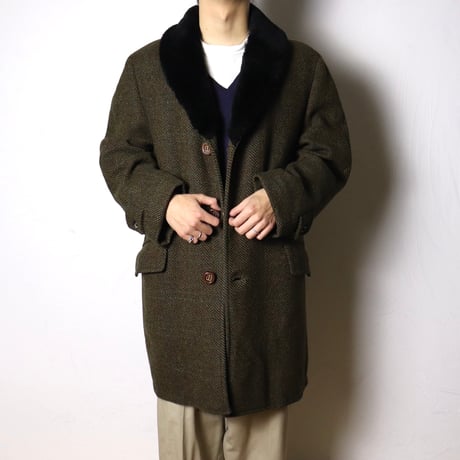 Irish Tweed Fur Collar Overcoat 1970s