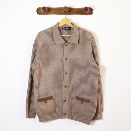 French Wool Knit Jacket with Leather Trim 1970s–1980s