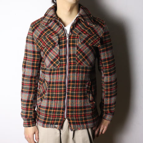 French Plaid Wool Zip Jacket 1970s