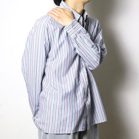 Cotton Green Striped Button Down Shirt 1990s