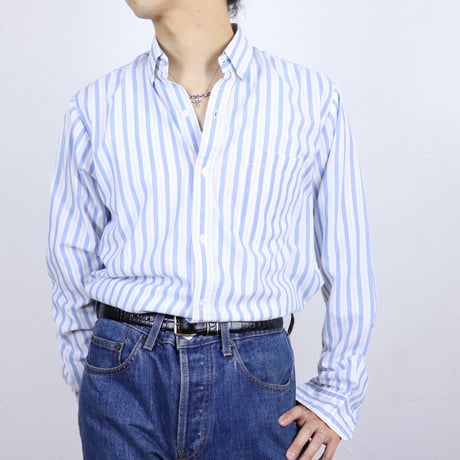 French Vintage Blue Stripe Button Down Shirt 1980s