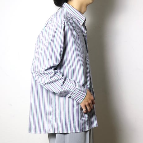 Cotton Green Striped Button Down Shirt 1990s