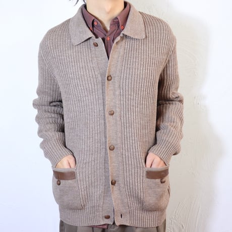 French Wool Knit Jacket with Leather Trim 1970s–1980s