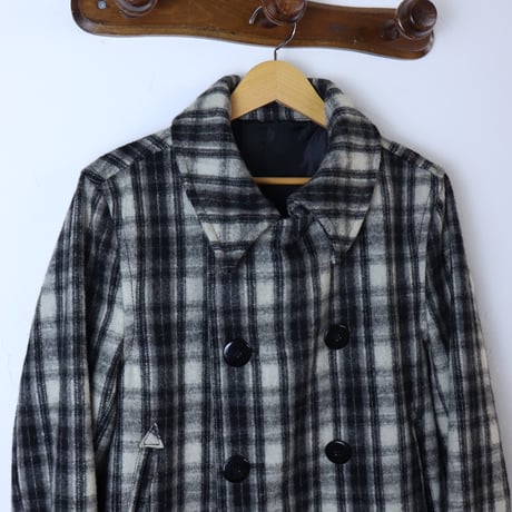 Checked Wool Pea Coat / 1990s European Style