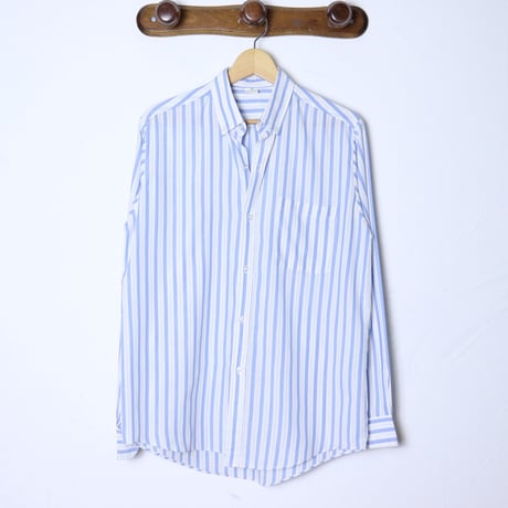 French Vintage Blue Stripe Button Down Shirt 1980s