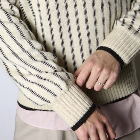 European Stripe V-Neck Knit Sweater 1970s–1980s